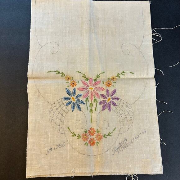 Vintage Prime Needleart Co #1085 Stamped Linen Floral Runner Unfinished Project - Picture 1 of 9